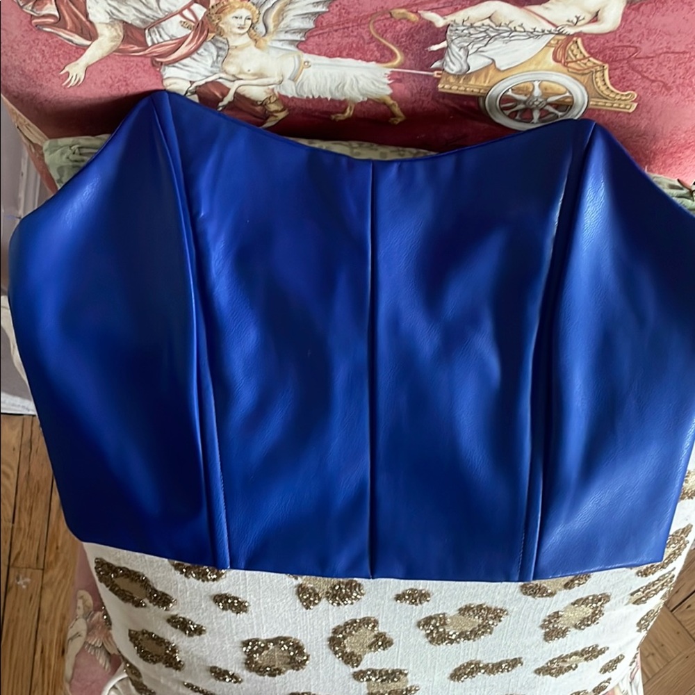 Vibrant Blue Strapless Faux Leather